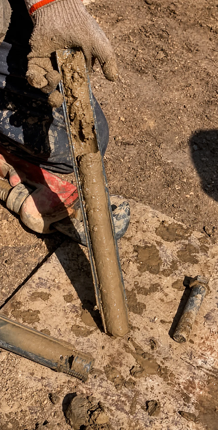 Recovered soil core sample during field investigation